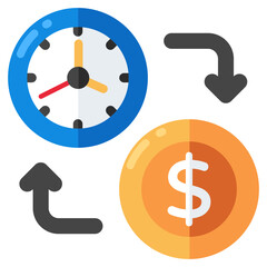 Dollar with clock, icon of time is money