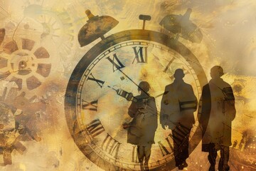 Abstract Representation of Aging Population and Passage of Time with Human Figures and Clock Elements