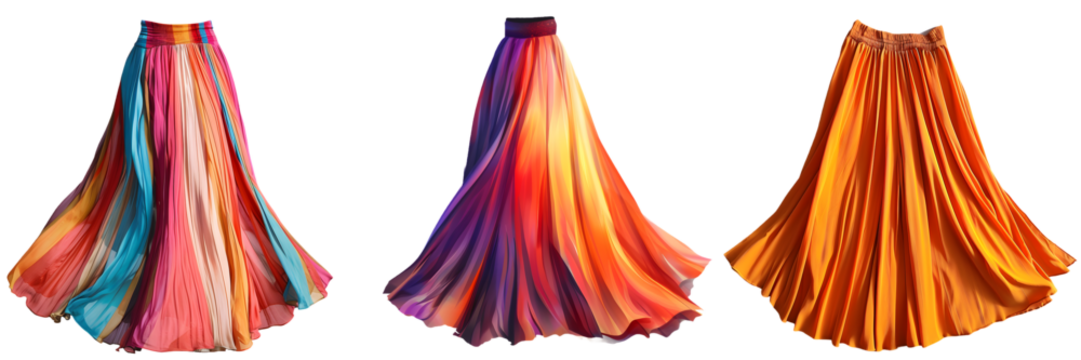 Colorful women skirt isolated on white background, png.