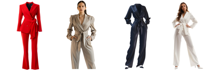 Women business outfit in various colors on a transparent background, png.