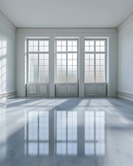 Fototapeta premium Empty modern white room with lights and shadows of window mock up