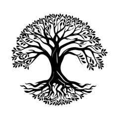 Tree of life logo black and white vector illustration