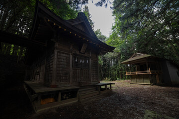A Japanese old shrine at the countryside in Gunma Japan wide shot