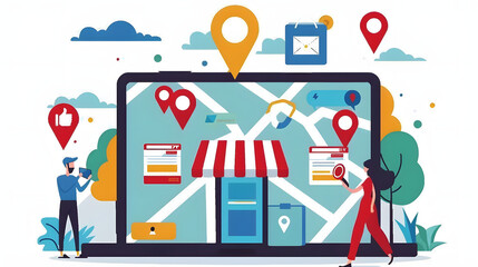 Local SEO Optimization for Businesses, local SEO optimization for businesses with an image showing marketers optimizing Google My Business listings, AI