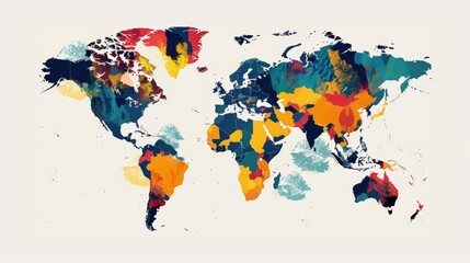Fototapeta premium Vibrant Stylized World Map Highlighting Population Density through Color and Icons for Design and Education