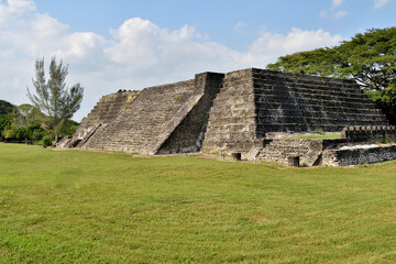 side view of a pyramid in the archaeological zone of Cempoala in the state of Veracruz, Mexico