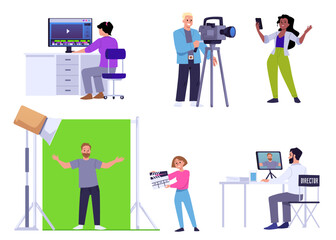 Set of video maker people flat style, vector illustration