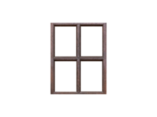 Brown wooden window isolated on transparent background.	