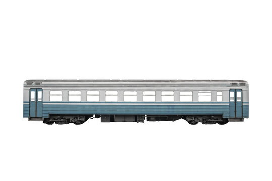 Passenger rail train car isolated on white background.