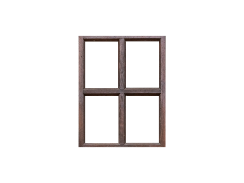 Brown wooden window isolated on transparent background.	