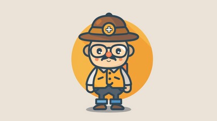 Naklejka premium A cartoon illustration of a man in uniform with glasses, AI