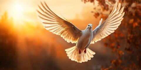 Obraz premium Symbolism of the Holy Spirit as Doves in Flight Representing Creative Divine Energy. Concept Religious Symbolism, Holy Spirit, Dove Imagery, Divine Energy, Creative Inspiration