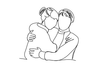 Two girls kiss. One line drawing vector illustration.