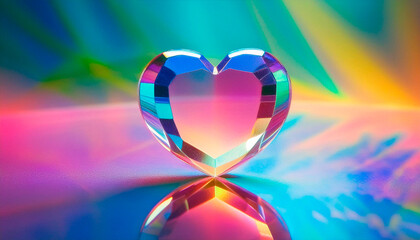 Fototapeta premium Heart shaped diamond on colorful blurred background. Generative AI
