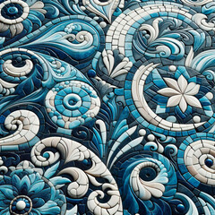Close Up of Blue and White Mosaic Tile