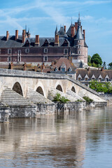 Views of old part of town of Gien is on the Loire river, in Loiret department, France, bridge and castle