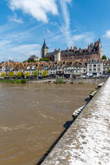 Views of old part of town of Gien is on the Loire river, in Loiret department, France, bridge and...