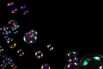 Soap bubbles isolated on a black background