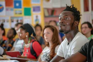 Obraz premium Cultural Exchange and Education in Adult Language Classroom with Diverse Learners