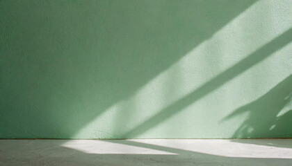 light background of glare and sun rays on a light green lime wall, minimalistic background for the presentation of your products, stock wallpaper image template spring summer 