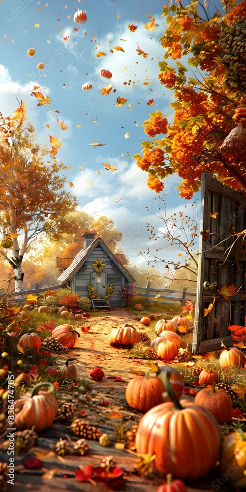 Poster Fairytale Cottage in Autumn