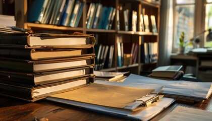 Fototapeta premium Old Books on a Wooden Desk with a Blurred Background