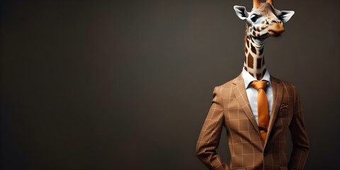Obraz premium Giraffe in Business Attire Standing on Two Legs Abstract Illustration. Concept Graphic Design, Animal Art, Business Theme, Abstract Illustration, Humorous Art