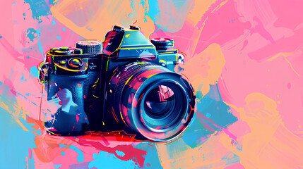 a simple and minimalist style featuring a digital camera