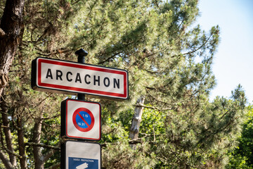 Walking in Arcachon, vacation destination town on Atlantic coast with beatiful parks, villas, streets and sandy beach, France