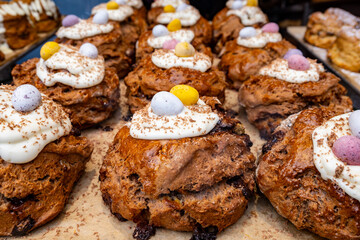 Scones - traditional British baked good, popular in the United Kingdom and Ireland, tea buns make with yeast with different toppings