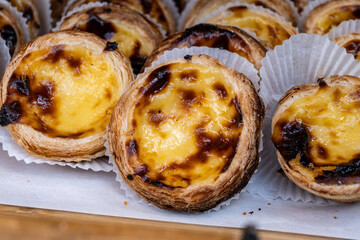 Sweet Portugal dessert from Lisbon area, pastels da nata custard cake