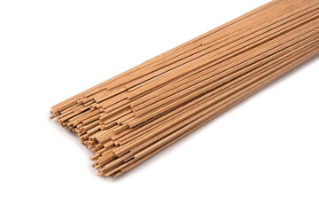Buckwheat noodles isolated on a white background.