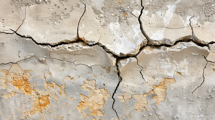 Cracks on the wall at the house or residence. The crack in the cement wall, Caused by the subsidence of the ground. Concrete wall crack background.