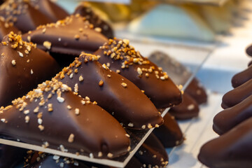 High quality artisanal made swiss chocolate candies from cocoa butter with different fillings