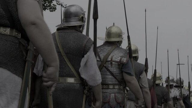 Group of Epic Armies Troop of Historical Gladiators in Uniform Going to War