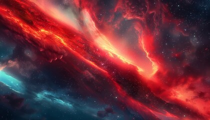 Fototapeta premium Stunning close-up of a vibrant red aurora illuminating the celestial canvas