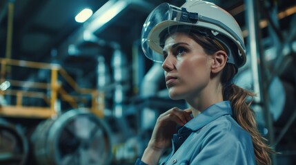 Portrait of female business owner and engineer overseeing work at industrial plant