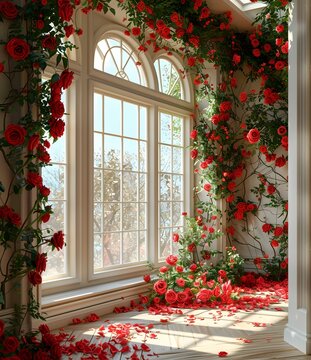 A room full of red roses