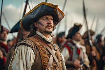 Obraz premium Determined Soldier in Historical Reenactment Battle