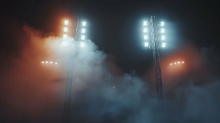 Fototapeta premium Bright stadium arena lights and smoke