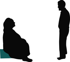 an old couple making chat, silhouette vector