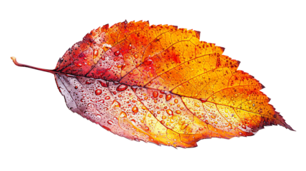 colorful wet leaf with red orange yellow and green colors