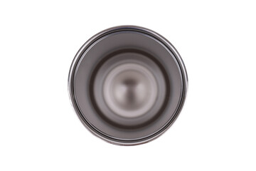 Green stainless steel water bottle isolated on white background.