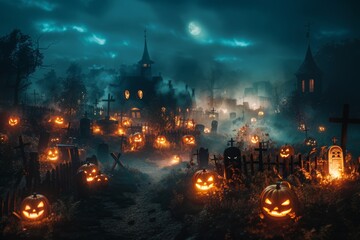 Graveyard fog pumpkins graves
