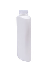 Plastic bottles for containing shower cream, shampoo, hair conditioner, and body cleanser isolated on white background.