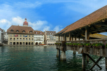 Chapel Bridge in the historic city center of Lucerne, Switzerland