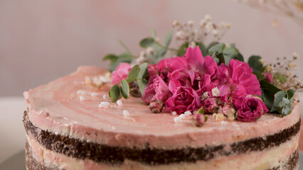 Cake adorned with fresh flowers