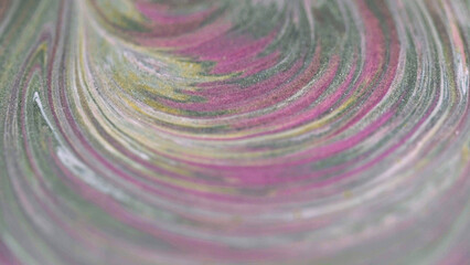 Glitter ink swirl. Sparkling vortex. Blur pink gray color shimmering particles texture paint mix layers wave abstract art background.