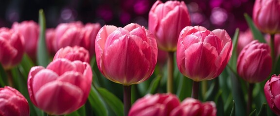 Fototapeta premium Spring floral composition made of beautiful pink tulip flowers closeup Nature concept.