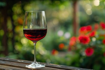 Wine glass on outdoor table